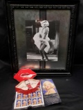 Marilyn Monroe Black and White framed pic. Watch and Stamps.