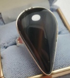 Black onyx gemstone ring set in sterling silver massive 20ct tear drop new designer wow