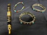 Turquoise and Silver look bracelets and Beautiful Gloria Vanderbilt watch.