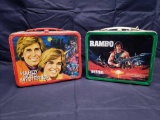 1985 Rambo Lunchbox. No Thermos. 1977 Hardy Boys Mysteries Lunchbox w Thermos.