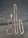 Lot if Silver jewelry Necklace and Bracelet say .925 Italy Earrings .925 Thailand. Cross .925