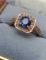 2ct blue Sapphire ring with white diamonds natural gems 14kt rose gold over sterling new designer