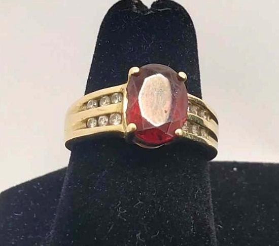 Luxury Garnet Ring w/ 10K Pure Gold Band, Size _, 4.25 Grams Total