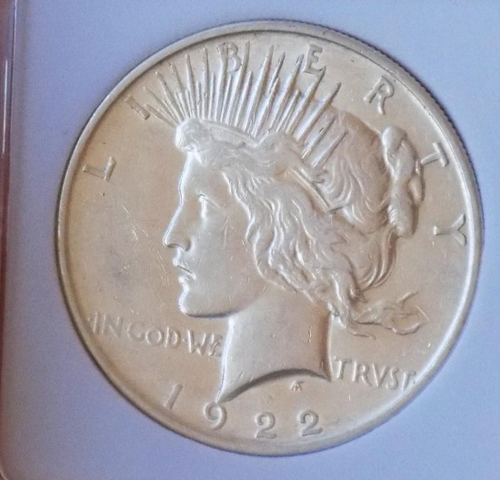 Peace silver dollar 1922 D Blazing Frosty white BU better Date PQ