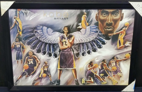 Kobe Bryant framed painting on canvas 27in tall 60in wide