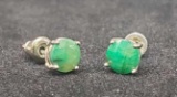 Vintage Silver & Green Round Cut Sapphire Earrings 1.11 grams