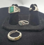 Antique native sterling silver ring and earring lot 4 pieces very old