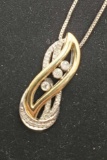 14 kt gold and sterling silver high end designer diamond pendant&necklace .55ct white diamonds new