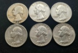 6 Washington silver quarter nice lot 90% beauties 1.5 face value