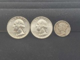 1959 silver quarters & 1944 Mercury dime