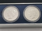 Peace dollars 1925 s and d rare dates in collector box 1.5 troy Oz historic American series 2 coins