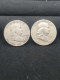 2 ben Franklin silver halfs nice lot of 90% silver coins