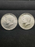 2 Blazing Frosty BU Kennedy silver halfs 90% silver lot