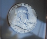 Franklin Half Dollar Coin 1954 D/D Frosty white unc nice collector slab