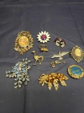Vintage Jewelry pins earrings and ring.