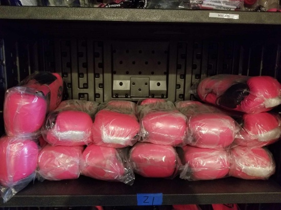 Shelf of New Pink Boxing Gloves 13 Units