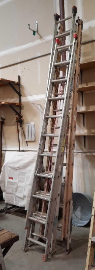 3 Units Werner Ladders, 17-21ft Ladders, 2 metal 1 fiberglass,