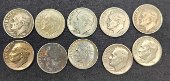 Silver dimes 1949-64 10 coins