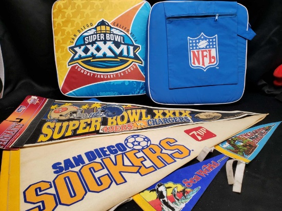 Superbowl XXXV11 Sunday January 26 2003. Seat cushions. Pennants Sea World. Kings Canyon.