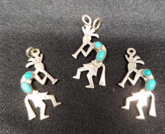 Kokopelli Sterling Necklace and Earrings with Turquoise Inlay.