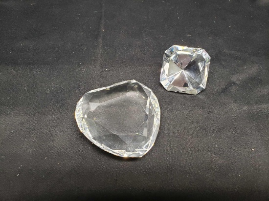 Appears to be Crystal Heart and Diamond cut Paperweights