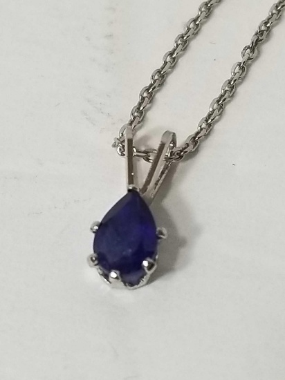 1/2 Carat Pear Shape Sapphire Necklace Sterling Silver