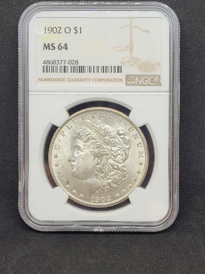 1902-O Morgan silver dollar MS64 slabed NGC
