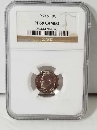 1969 S Dime PF 69 Cameo NGC Slabed