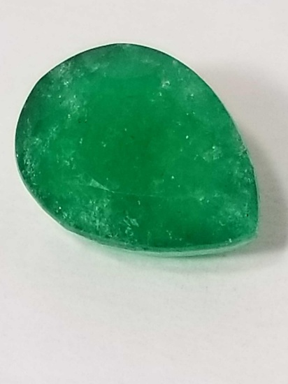 10.82 Ct Natural Green Pear Cut Emerald GGL Cert