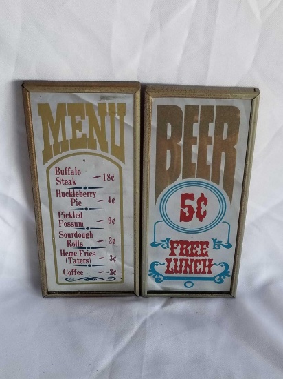 Vintage Menu and Beer Mirror 2 Units