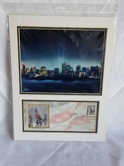 First Day Issue Twin Towers Matted Photo Stamp