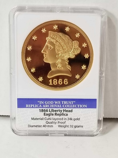 1866 Liberty Head Eagle Replica 24k Gold Layered