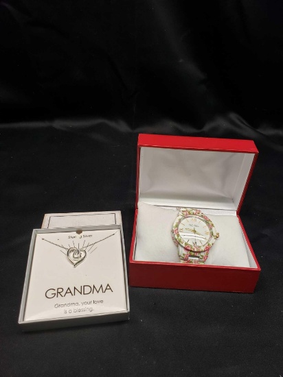 Vise Versa Quartz Women's watch. Sterling Silver Grandma your Love is a blessing necklace.