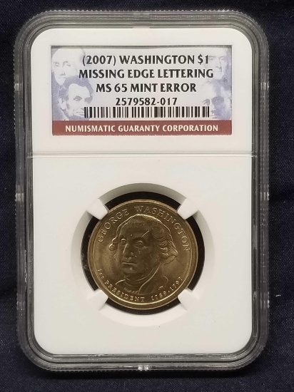 2007 Washington Dollar MS 65 Mint Error