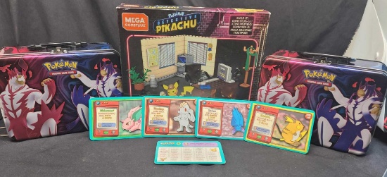 Pokemon tins, Meha Construx Detective Pikachu, Pokemon jr cards