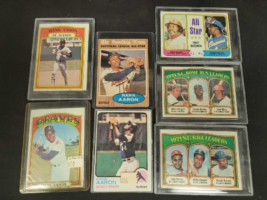 Hank Aaron baseball cards 7 cards