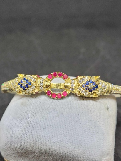 Turkish Ruby and Sapphire 20+ct Huge 925 silver Handmade Authentic Panther Bracelet