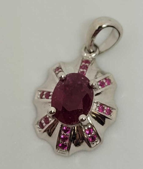 Mozambique red ruby set in sterling silver pendant stunning 1.5+ct