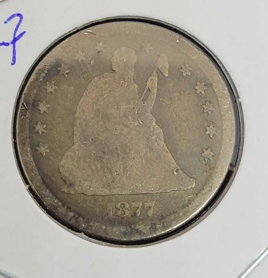 1877 seated liberty quarter very old type coin highly sought after beauty vf++ 90%