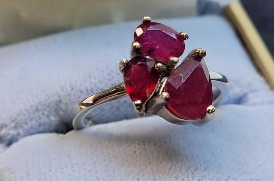 Ruby ring stunning Mozambique stones set in sterling silver tear drops 3+ ctw