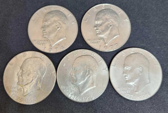 1974-76 Eisenhower dollars 5 coins