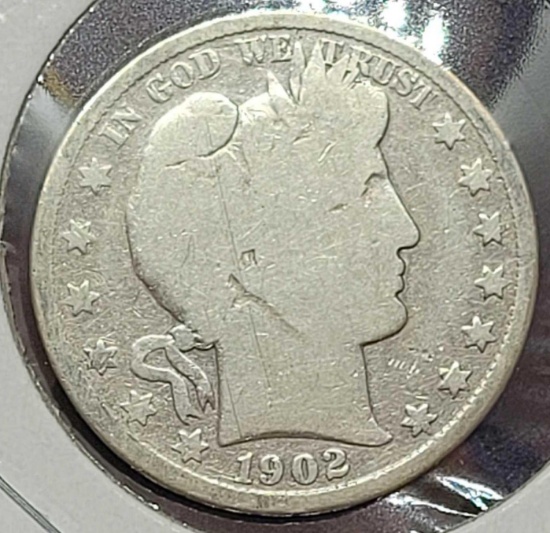 Barber silver half dollar 1902 original old old type coin