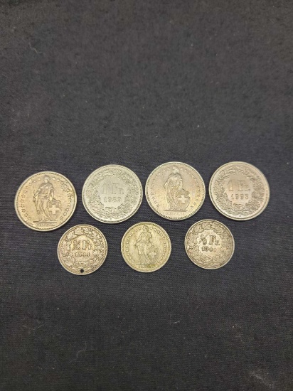 Swiss coins 1FR. And 1/2 fr 7 coins