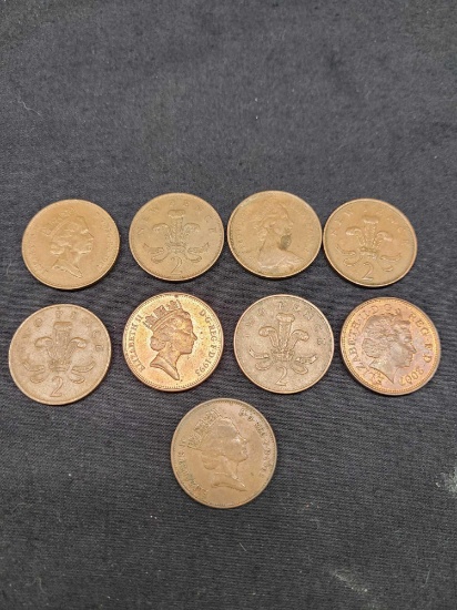 British Two Pence 9 coins