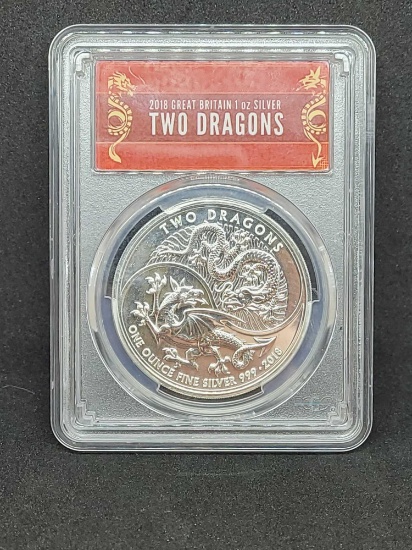 Great Britain 2 dragons PCGS MS 69 frist strike 1oz silver certified coin