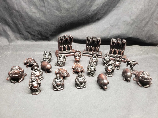 Carved figures. Buddhas, Pigs, Frogs, Monkey's