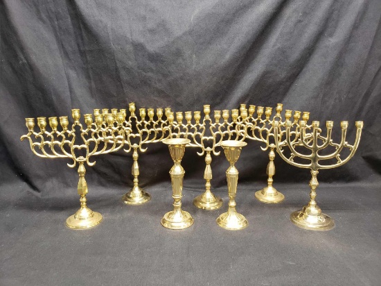 Goldtone Menorahs and Candlesticks