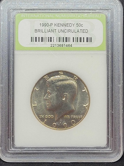 1990-P Kennedy 50c Brilliant Uncirculated slabed