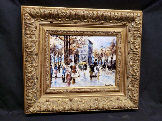 Signed framed LTD Edition Enamel on Porcelain entitled Parisian Autumn by David Karp