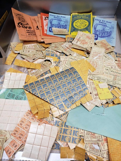 Vintage Blue and Gold savings stamp books. Liberty gift stamp co. Raleigh coupons